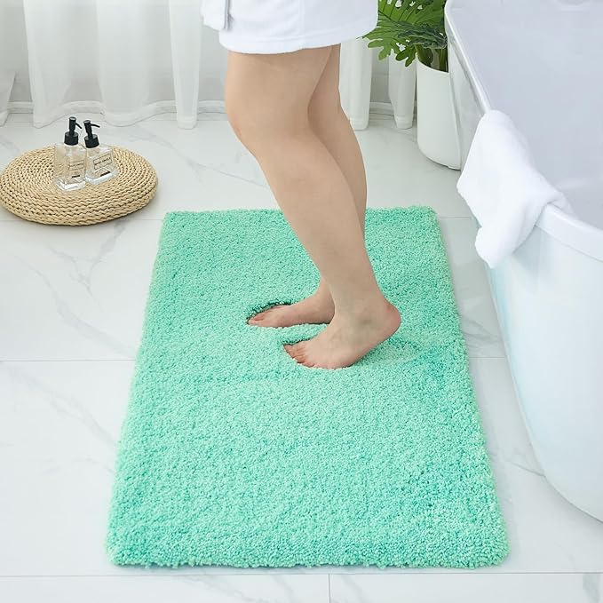 Bathroom Rugs Non Slip Washable 36x24, Ultra Thick Soft Microfiber Absorbent Bath Mats, High Density Foam Latex Non Slip Backing Bath Rugs, Fluffy Floor Carpet for Tub&Shower, SpaBlue