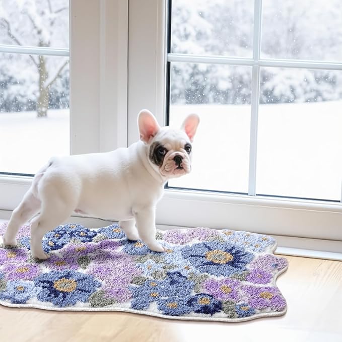 TRUEDAYS Wildflower Floral Bathroom Rug - Cute Tufted Non Slip Soft Flower Shaped Bath Mat, Washable Farmhouse & Cottagecore Bathroom Decor - Aesthetic Purple Rug for Vanity, Tub, Entryway