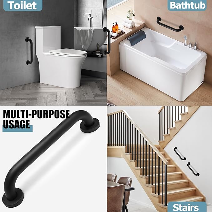 12 Inch Shower Grab Bar Stainless Steel Stairs Grab Indoor & Outdoor Deck Hand Rail Safety Grab Bar Handle Bathroom Shower Balance Bar Wall Handrail Support for Handicap Senior Pregnant