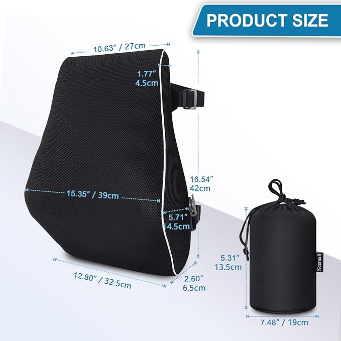 Keemall Lumbar Pillow Back Cushion Inflatable - Lumbar Support for Back Rest Office Chair Car Seat Travel and Home Ergonomic Design Lower Back Pain Relief (Black)