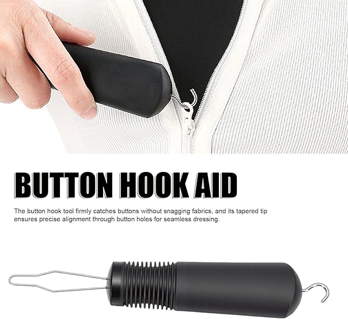 BRRNOO Button Hook Zipper Puller Dressing Tool Ergonomic Grip One Handed Button Helper Aid for Seniors Arthritis Patients Limited Dexterity Mobility Challenges PP Stainless Iron