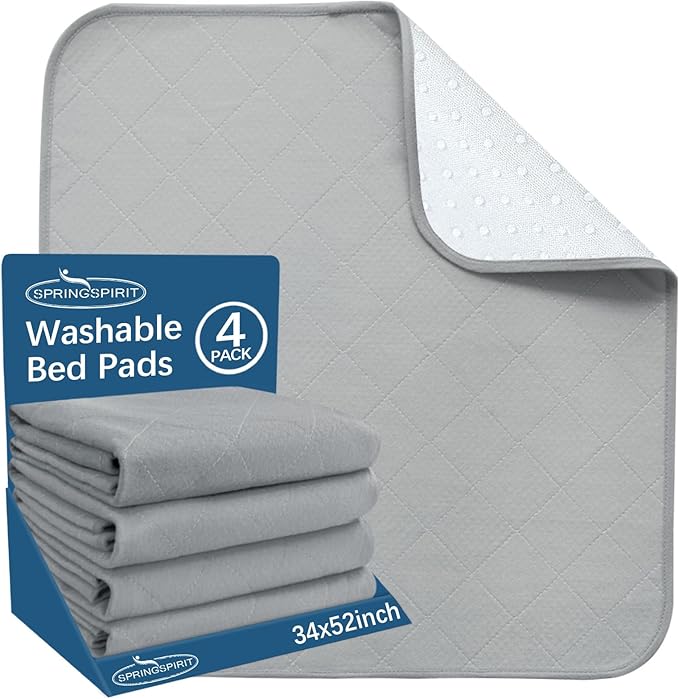 Bed Pads Washable Waterproof(4 Pack, 34 x 52), Washable and Reusable Anti Slip Incontinence Pee Pads for Adults, Elderly, Kids, Toddler and Pets, Grey