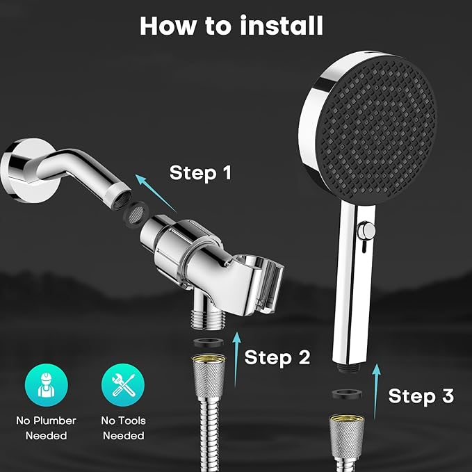 PWERAN Filtered Shower Head with Handheld, High Pressure 4 Spray Mode Showerhead with Filters, Water Softener Beads for Hard Water with ON/OFF Switch for Pets (Chromium Silver, 5 Inch Panel)