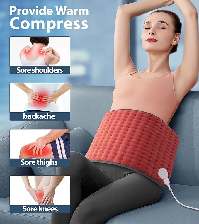 VALGELUIK Heating Pad for Back, Neck & Shoulder Pain Relief – 12"x24" Electric Heat Pad, Auto-Off, Machine Washable, Moist/Dry Heat Options – Thoughtful Mother's Day Gifts for Mom, Dad, Women & Men