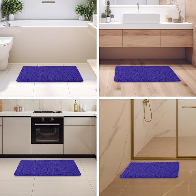 Royal Blue Bathroom Rugs – Absorbent and Washable Bath Mat, Non-Slip, Thick Soft Chenille Bath Rugs for Bathroom, Kitchen, Shower, Sink - 20" x 32"