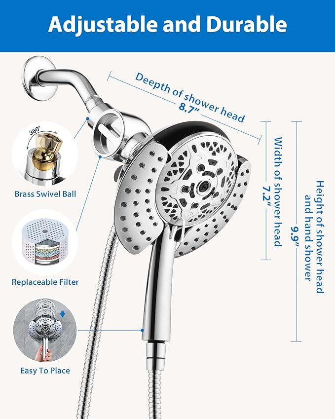 INAVAMZ 2-in-1 Filtered Shower Head with Handheld: Dual Shower Heads with Rain Shower & Handheld Shower Head, 10-Mode Detachable Shower Head with Massage Spray, Shower Trim Systems