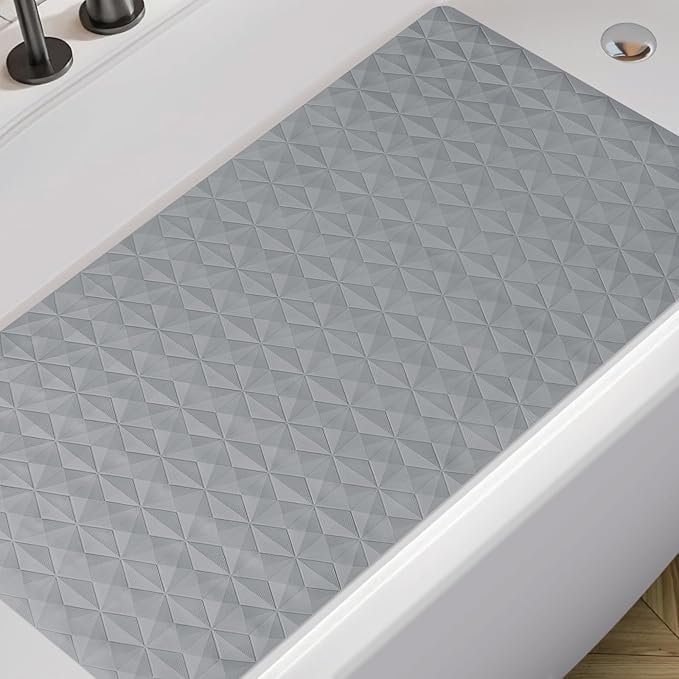 WRISIN Non Slip Bathtub Mat for Bath Tub Shower - Natural Rubber Mat with 241 Suction Cups - Soft Bathroom Safety Mat - Unique Diamond Pattern - Fatigue Relief - Machine Washable - 16 × 28 Inch