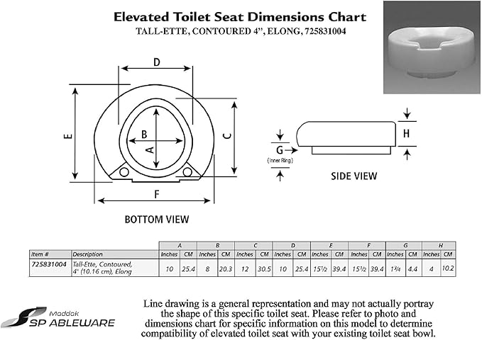 SP Ableware Maddak Tall-Ette 4-Inch Elongated Elevated Toilet Seat (725831004)