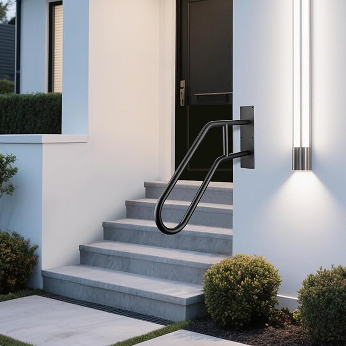 U-Shaped Safety Handrail for Stairs 1-3 Steps, Wall Mounted Handrails Indoor/Outdoor - 530lbs Load, Anti-Slip & Rust-Proof, Elderly & Disabled Assist at Porch, Deck, Bathroom