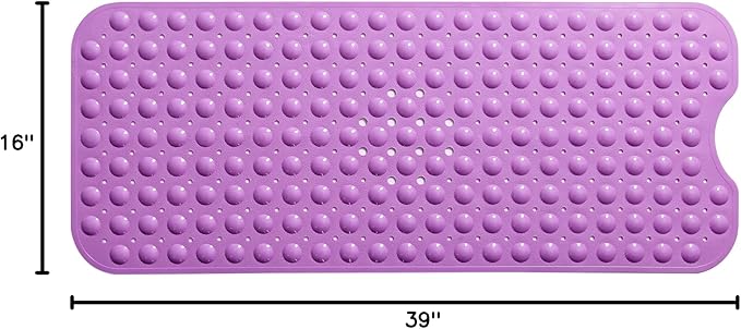 Extra-Long Non-Slip Bathtub & Shower Mat 39”x16” (Smooth/Non-Textured Tubs Only) Safe, Clean, Machine-Washable, Superior Grip&Drainage, Vinyl, Opaque Purple
