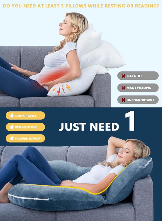 INSEN Reading Pillow, Back Pillow for Sitting in Bed for Reading, Nurse & Relax, Reading Pillow for Adults, Moms & Kids, Sit Up Pillow for Bed, Blue