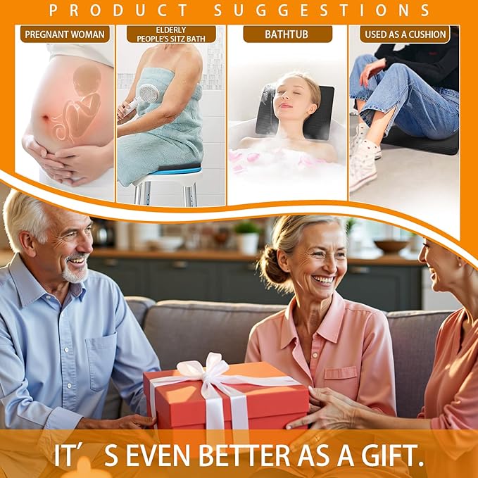 Gooo&Ma Non-Slip Waterproof Shower Seat Cushion Bathtub Pillow Shower Chair Bench Bathtub Cushion - with 3D Mesh & Hook - Bath Pillow,for Elderly,Pregnancy - Washable and Quick Drying(Black)