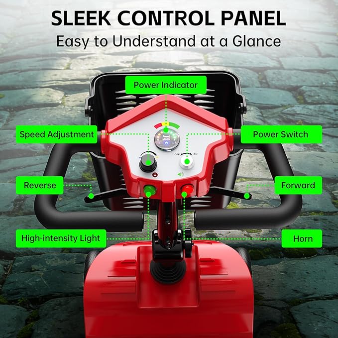 Mobility Scooter for Seniors,Motorized Scooter,Electric Scooter for Adults 300 lbs,Detachable Battery,Dual Baskets and Rear Tail Lights(Red)