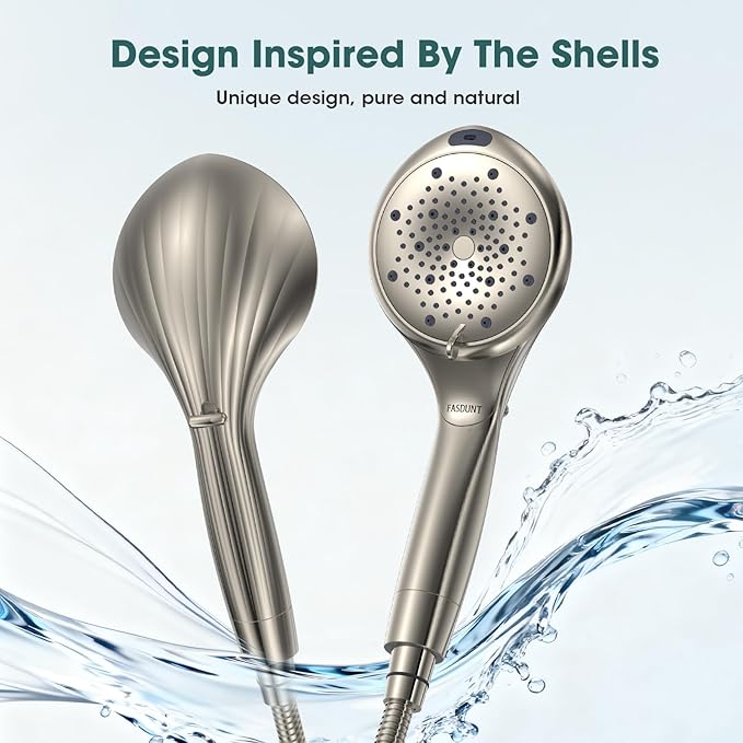 FASDUNT Filtered Shower Head with Handheld, 8-Mode Handheld Showerhead with Filters for Hard Water -Remove Chlorine, Built-in Power Wash, 80" Extra Long Stainless Steel Hose, Brushed Nickel