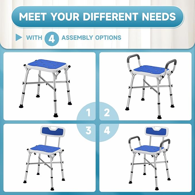 Shower Chair for Inside Shower, 600 lbs Heavy Duty Shower Chair for Elderly and Disabled, Height Adjustable Shower Chair with Arms and Back, Bath Chairs for Seniors, Adults, Handicap