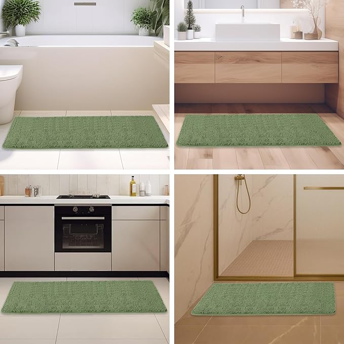 Loden Green Bathroom Rugs – Absorbent and Washable Bath Mat, Non-Slip, Thick Soft Chenille Bath Rugs for Bathroom, Kitchen, Shower, Sink - 26" x 44"