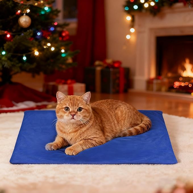 RIOGOO Pet Heating Pad, Electric Heating Pad for Dogs and Cats with Timer, 6 Level Adjustable Temperature Dog Heated Blanket (Blue, S: 20‘’x15‘’)