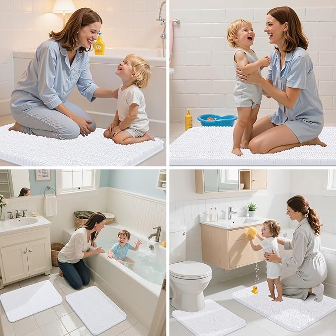 Arotive Bathroom Rugs 34x21, Extra Soft Absorbent Shaggy Chenille Bath Rugs, Machine Washable Rubber Backing Non-Slip Bath Mats for Bathroom Floor Tub and Shower, Home Decor Accessories, White