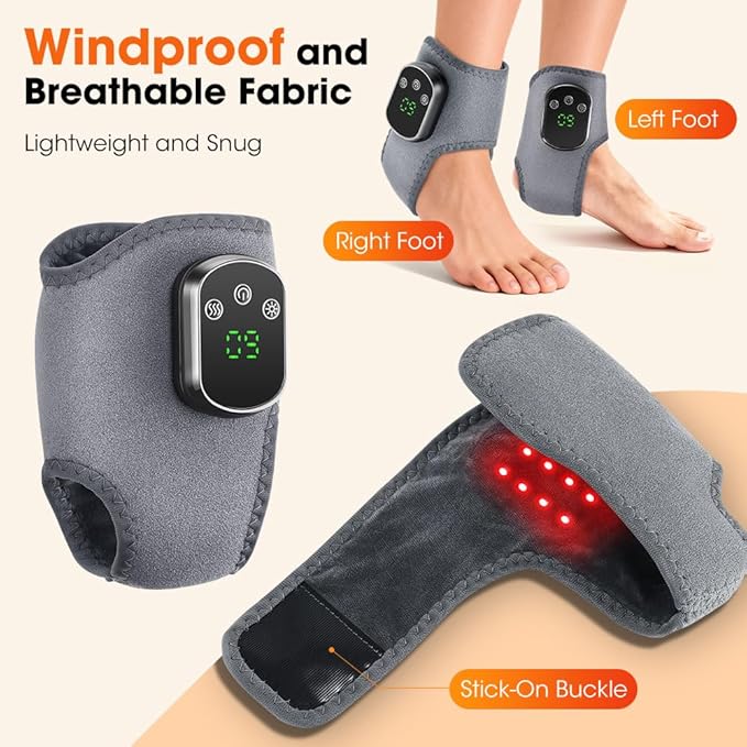 Triple Therapy Foot Massager with Red Light Therapy, 3 in 1 Foot Ankle Massager with Heat, Portable 3 Vibration Modes, 3 Heat Levels, 5 Intensity Levels for Plantar Fasciitis (Pack of 2)