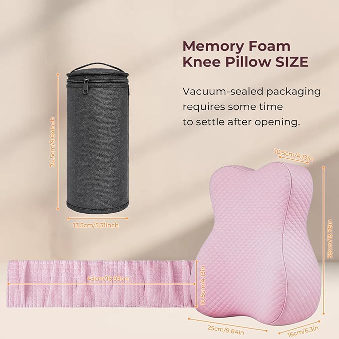 Knee Pillow for Side Sleepers, Alignment Pillow for Side Sleepers, Relief Hip & Sciatica Pain, Nourial Pillow Between Legs for Pregnant Women and Seniors (Pink)