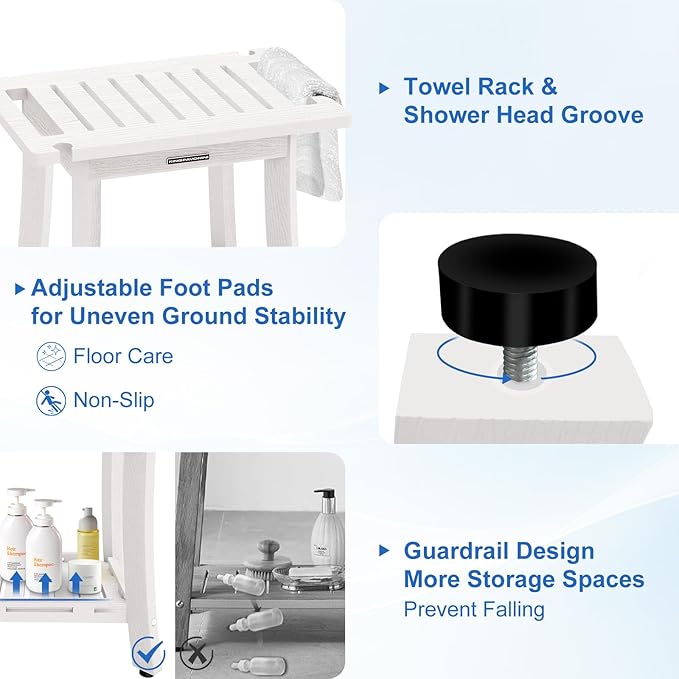 KingPavonini HDPS Shower Benches for Inside Shower to Sit on, Waterproof Shower Stool for Shaving Legs, 400LBS Shower Seat with Storage Shelf, Shower Chair for Inside Shower