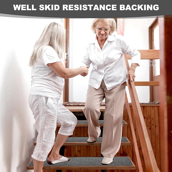 Stair Treads for Wooden Steps - Non Slip Stairs Carpet Tape Peel and Stick with Double Adhesive Tape Set of 15 Stripe- Grey