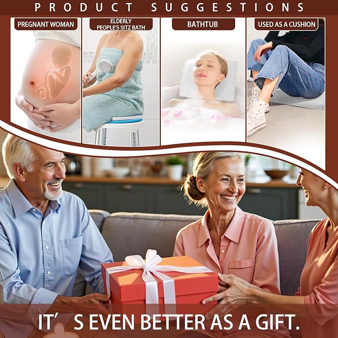 Gooo&Ma Non-Slip Waterproof Shower Seat Cushion Bathtub Pillow Shower Chair Bench Bathtub Cushion - with 3D Mesh & Hook - Bath Pillow,for Elderly,Pregnancy - Washable and Quick Drying(White)