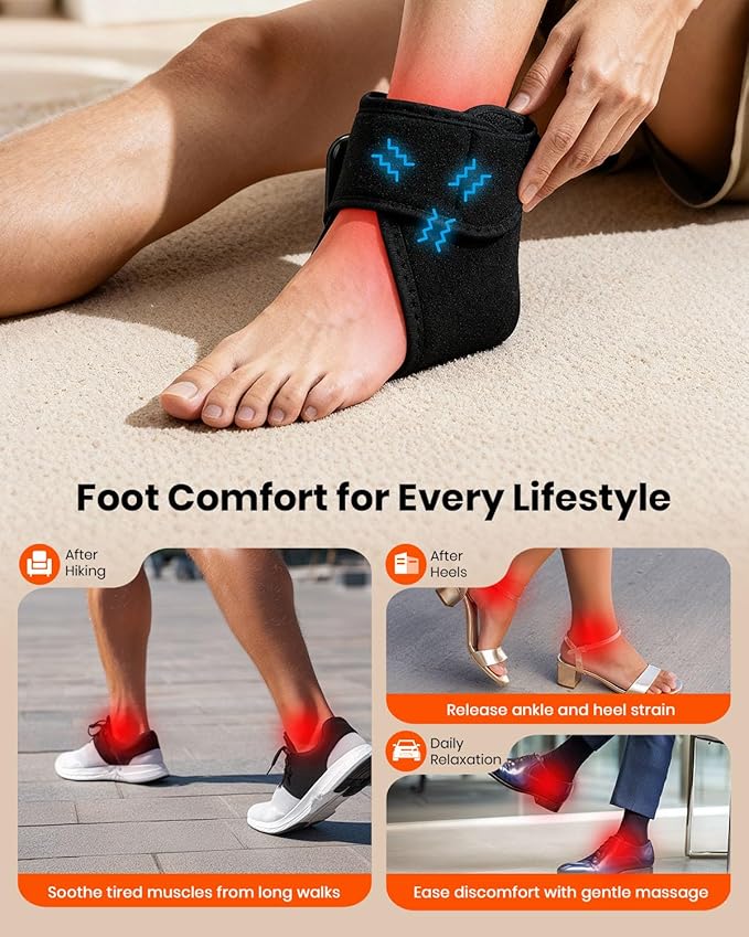 Foot Renew Massager for Neuropathy, 3-in-1 Cordless & Portable Foot and Ankle Massager for Heel, Arch & Ankle Relief, 3-Level Vibration & Heat, Ideal Gift, Includes Extension Strap (Black)