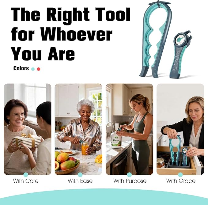Jar Opener Bottle Opener, 5-in-1 Multi-Function Can Opener with Ergonomic Non-Slip Handle, Kitchen Tool Set for Weak Hands, Seniors with Arthritis, Blue