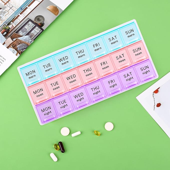 Large Weekly Pill Organizer 3 Times A Day,Travel Pill Cases ,Moisture-Proof 7 Day Pill Contaner,Medicine Pill Organizer, Portable for Pills Vitamin Fish Oil Supplements