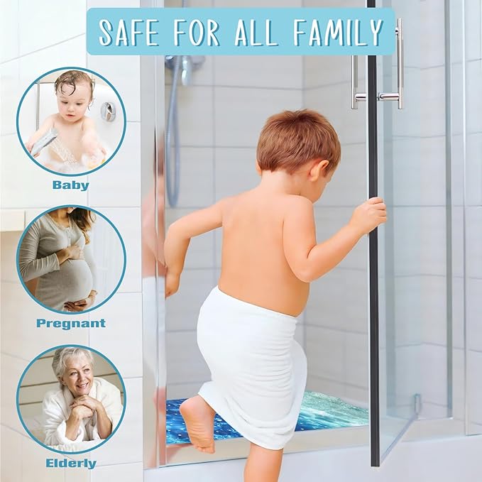 Seawater Bathtub Mat Non Slip, Ocean Waves Bath Tub Mat Baby Bath Mats for Bathroom Anti Slip Shower Mats for Inside Shower, Underwater Bathmat with Suction and Drain Holes Machine Washable, 40″x16″