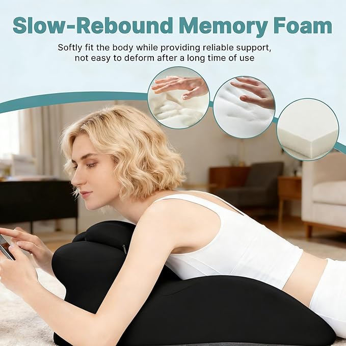 MOLERFO Ergonomic 27° Memory Foam Wedge Pillow for Back and Shoulder Support, Reduces Arm Pressure, Comfortable Support Cushion for Lounging, Reading, Watching TV, and Relaxation (Black)