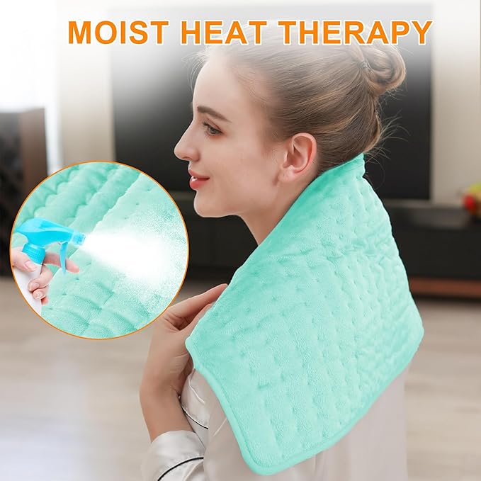 Deepsoon Heating Pad,Electric Heating Pads for Back,Neck,Moist Heating Pad for Abdomen Shoulder Knee Legs,Dry/Moist Heat&Auto Shut Off,Mother's Day Birthday for Men and Women,Light Green,24x12 Inch