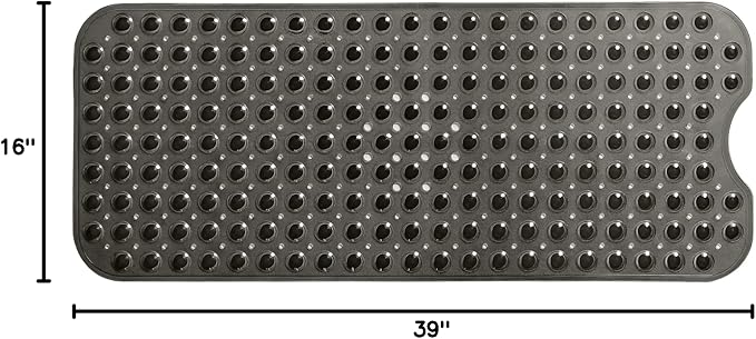 Extra-Long Non-Slip Bathtub & Shower Mat 39”x16” (Smooth/Non-Textured Tubs Only) Safe, Clean, Machine-Washable, Superior Grip&Drainage, Vinyl, Transparent Black