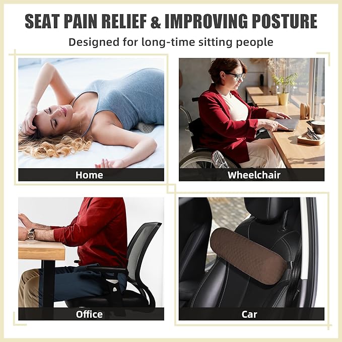 Lumbar Roll Pillow for Lower Back, Lumbar Support Foam Roll Cushion with Pillowcase and Upgraded Strap for Office, Chair, Car, Seat Pain Relief & Improving Posture (Dark Brown, Long-15 * 4.3'')