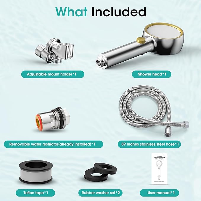 Latest High Pressure Filtered Shower Head With Handheld With 360° Rotating Panel,5 Spray Modes,Anti-Clog Nozzles,Hard Water Filter,59" Stainless Steel Hose&Adjustable Zinc Alloy Bracket,For Families