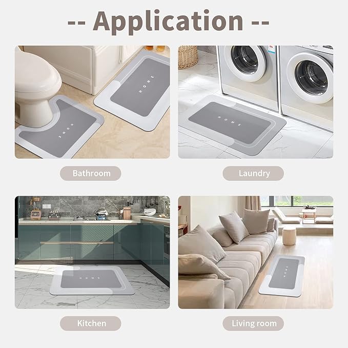 Housego 3PCS Absorbent Bath Mat Magic Rug Sets, Quick Drying Bath Mat Non-Slip Floor Rug Rubber Backed for Bathroom Kitchen Shower Sink (16.9''x23.6''+19.7''x23.6''+19.7''x31.9'', Light Gray)