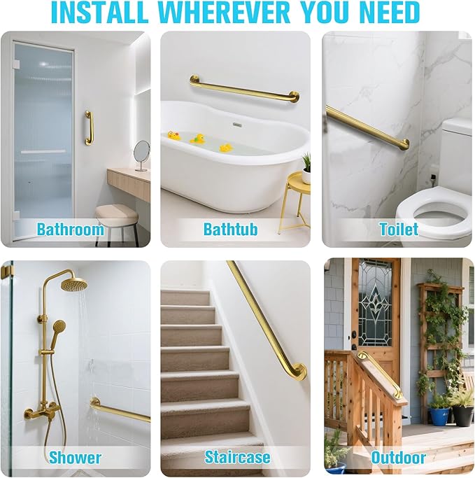 Shower Grab Bar for Bathroom, Anti-Slip Safety Grab Bar for Bathtub Toilet Staircase Stainless Steel Textured Grip Bath Handle Handrail for Elderly (Oil Bronze Gold, 20" L x 1-1/4" D)