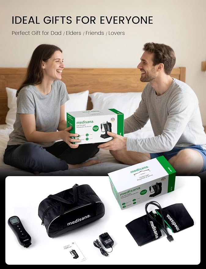 Medisana Leg Massager with Heat and Compression, Leg Massager for Circulation and Pain Relief, Foot and Calf Massager Machine for Edema, Relax Recover-Birthday Gifts for Dad Men Mom Women
