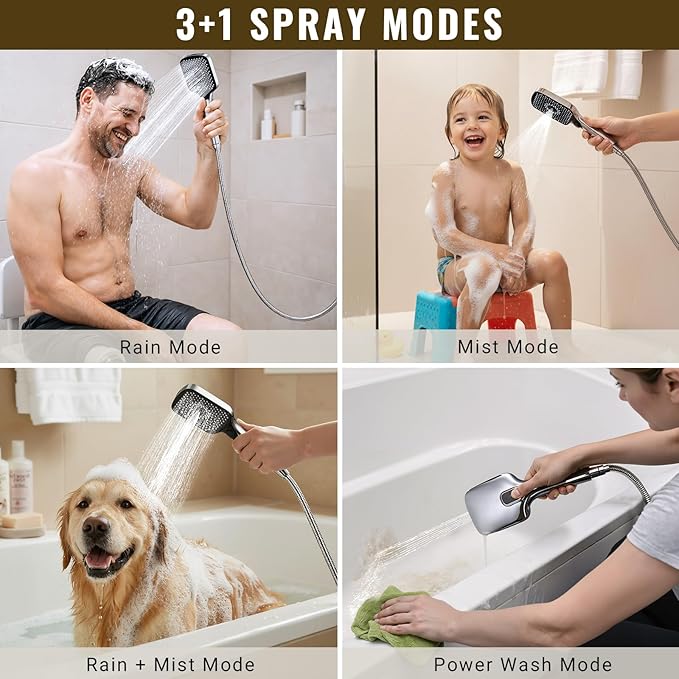 13-Inch Shower Heads with Multi-Function Handheld Sprayer Combo, 3-Way Metal Extended Diverter with Holder and Metal Adjustable Shower Extension Arm, Extra Long Hose(Chrome)