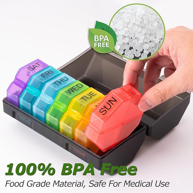 Weekly Pill Organizer 4 Times a Day, Large Pill Box 7 Day Daily Pill Case with 28 Extra Large Compartments Portable Travel Pill Container Big Medicine Organizer for Supplement Vitamin (Rainbow)