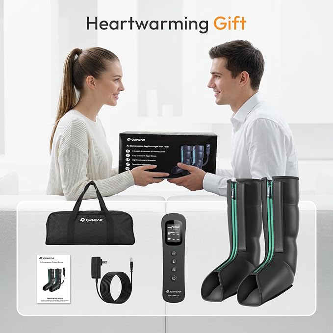 QUINEAR Leg Massager for Circulation and Pain Relief, Heating Leg Compression Massager with 3 Modes, Foot and Calf Massager with 3 Intensities 3 Heats - Gift for Mom and Dad