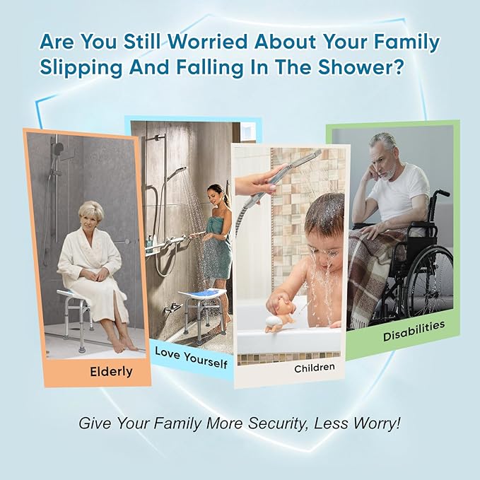 Bcareself Shower Stool Heavy Duty Shower Chair for Inside Shower Narrow Bathtub Shower Saet Height Adjustable Tool-Less Assembly for Elderly Seniors Disabled Handicap Pregnant Weight Capacity 500lb