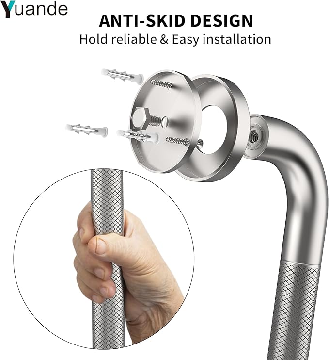 4 Pack 20 Inch Shower Grab Bar, YuanDe Brushed Nickel Bathroom Grab Bar Handle w/Anti-Slip Knurled Grip, Stainless Steel Bath Balance Bar, 1.25" Diameter Safety Hand Rail Support,Handicap Elderly