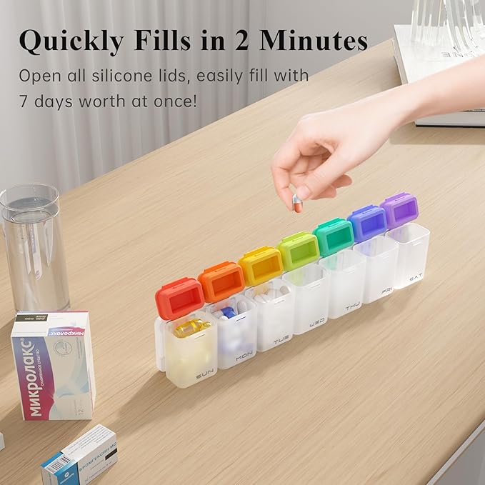 KOVIUU Weekly Pill Organizer Magnetic, Removable Pill Box 7 Day 1 Time a Day, Large Pill Case Travel, Week Once Daily Medication Dispenser, Medicine Container Holder for Supplement Vitamin, White