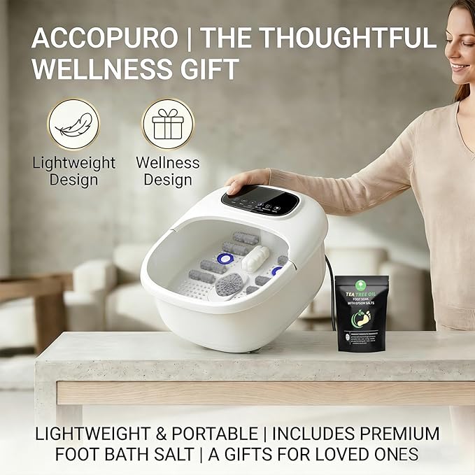 Foot Spa Bath Massager with Heat & Bubbles, Foot Soaking Tub with UV Ozone Refresh & Adjustable Temperature, Manual Rollers, Feet Soaker Gift Set with Bath Salts for Parents & Couples (White)