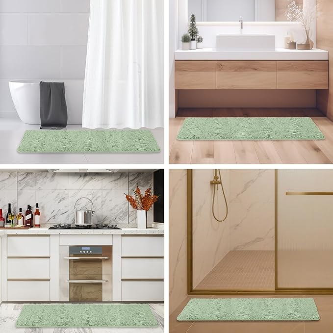 Bathroom Runner Rug 47 x 17 Inch – Long Bath Mat | Absorbent and Washable Thick Chenille Bath Rug Non-Slip Runner Rug for Bathroom, Shower, Sink(Sea Foam)