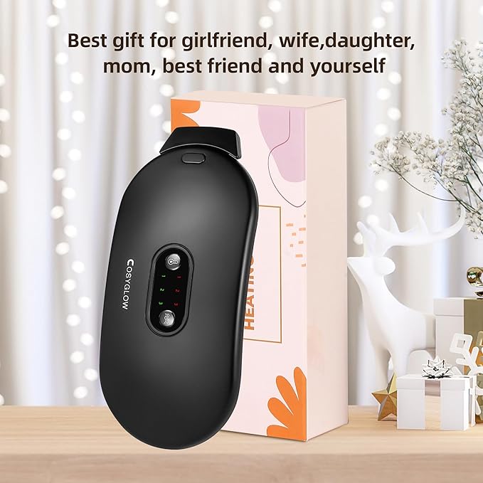 Portable Cordless Heating Pad Cramps: 6 Heat Levels and 6 Massage Modes,3S Fast Heating,Period Menstrual Electric Heating Pad,Gifts for Women 961S-Black