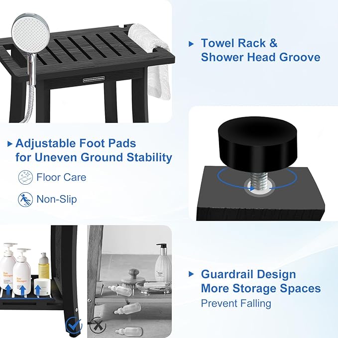 KingPavonini HDPS Shower Stool, Waterproof Shower Benches for Inside Shower to Sit on, Heavy Duty 400LBS Shower Seat with Storage Shelf, Shower Chair for Shaving Legs