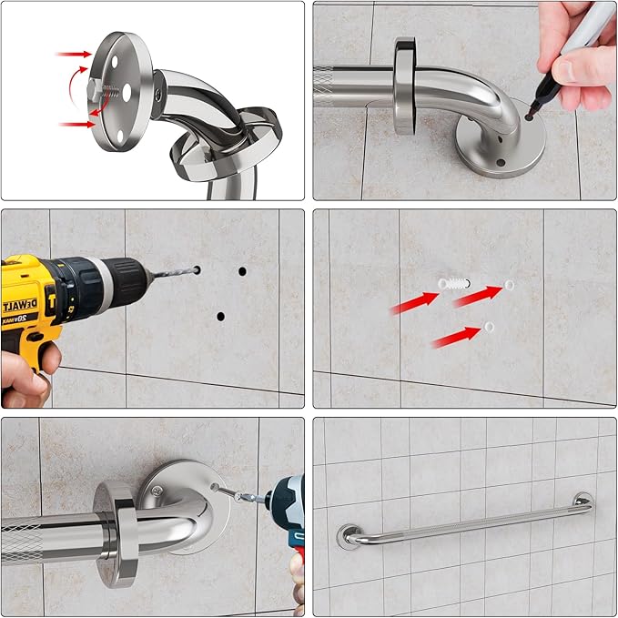 36 Inch Anti Slip Shower Grab Bar,Munzong 2 Pack Bathroom Grab Bars and Showers,Brushed Nickel Knurled Handicap Balance Bar,Safety Hand Rail Support Elderly Senior Bath Handle